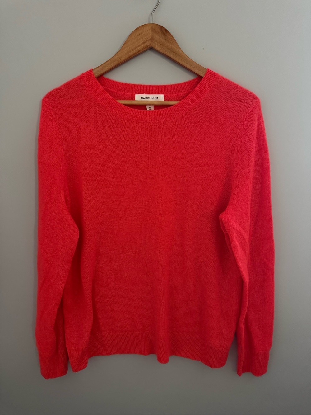 Nordstrom 100% Cashmere Sweater Springtime Bright Coral Orange Pink Women’s XL